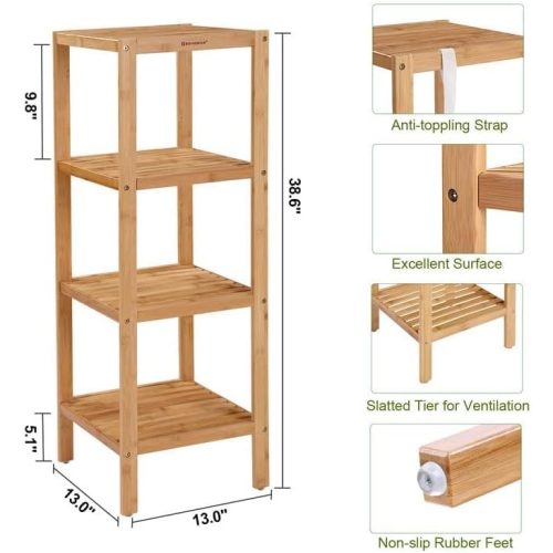 SONGMICS 4 szintes multifunkcionális fürdőszobai polcok 100% bambusz tárolóegység