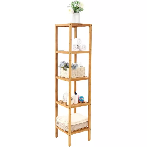 SONGMICS 5 szintes bambusz fürdőszobai polc, álló konyhai állvány, 33 x 33 x 146 cm (H x SZ x