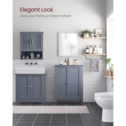 VASAGLE Szabadon álló fürdőszobai szekrény tárolószekrény 2 ajtóval és 2 állítható