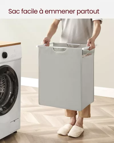 VASAGLE Mosható kosár, mosókosár, kihúzható és levehető mosózsák, polc, fém váz, 65L, 50