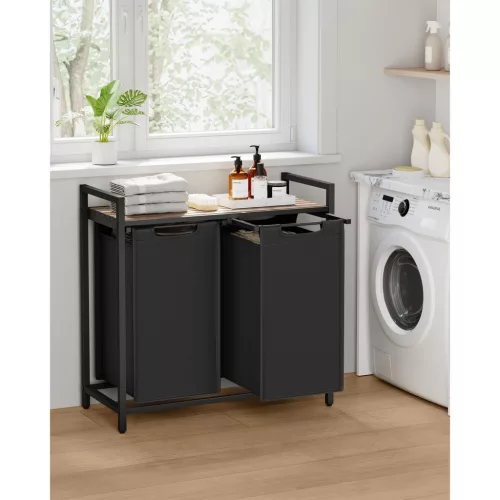 Szennyestartó, 2 rekeszes, kihúzható és levehető zsákkal, fém keret, 2x46L