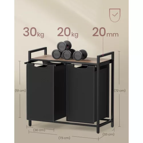 Szennyestartó, 2 rekeszes, kihúzható és levehető zsákkal, fém keret, 2x46L