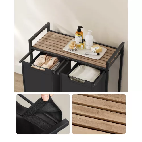 Szennyestartó, 2 rekeszes, kihúzható és levehető zsákkal, fém keret, 2x46L