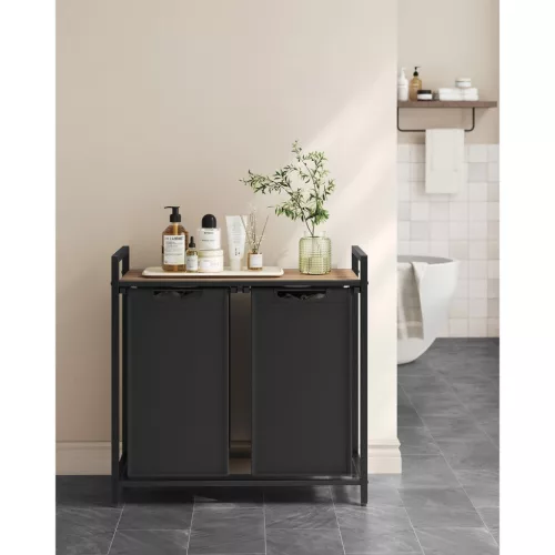 Szennyestartó, 2 rekeszes, kihúzható és levehető zsákkal, fém keret, 2x46L