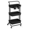 Konyhai tálaló kocsi, gurulós tároló 3 polcos, fekete 60x40x85cm