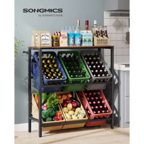 Ital tárolópolc 2 szintes, 6 rekeszes, 150 kg teherbírás, rusztikus barna