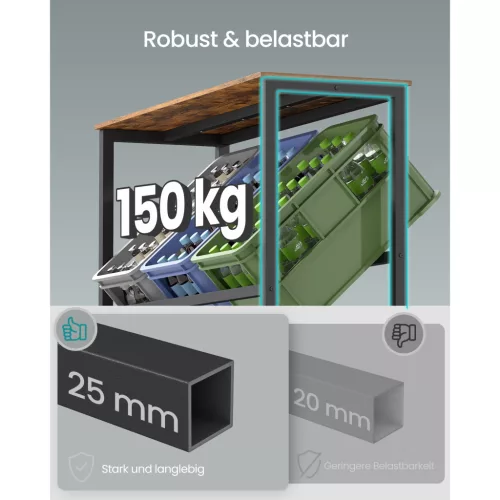 Ital tárolópolc 2 szintes, 6 rekeszes, 150 kg teherbírás, rusztikus barna