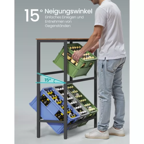 Ital tárolópolc 2 szintes, 6 rekeszes, 150 kg teherbírás, rusztikus barna