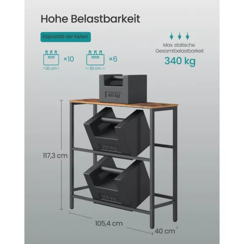 Ital tárolópolc 2 szintes, 6 rekeszes, 150 kg teherbírás, rusztikus barna