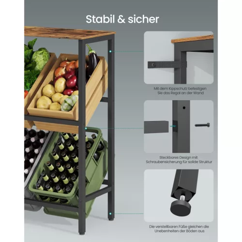 Ital tárolópolc 2 szintes, 6 rekeszes, 150 kg teherbírás, rusztikus barna