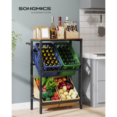 Ital tárolópolc 2 szintes, 4 rekeszes, 150 kg teherbírás, rusztikus barna