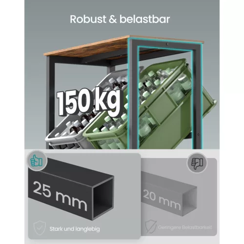 Ital tárolópolc 2 szintes, 4 rekeszes, 150 kg teherbírás, rusztikus barna