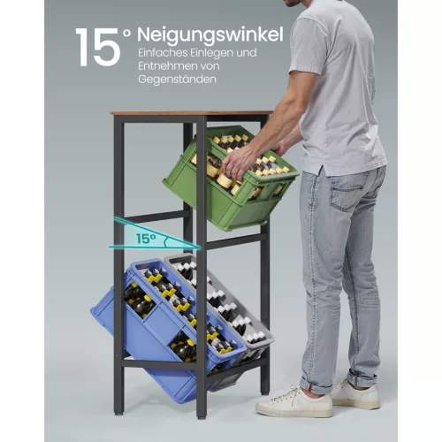 Ital tárolópolc 2 szintes, 4 rekeszes, 150 kg teherbírás, rusztikus barna