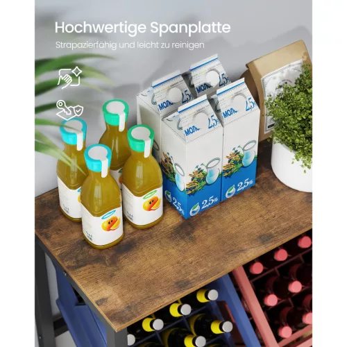 Ital tárolópolc 2 szintes, 4 rekeszes, 150 kg teherbírás, rusztikus barna