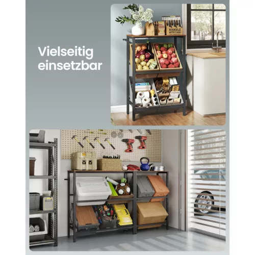 Ital tárolópolc 2 szintes, 4 rekeszes, 150 kg teherbírás, rusztikus barna