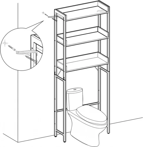 Vasagle BTS002B01V1 WC polc Fürdőszobai polc Mosógép polc 3 nyitott polccal Helytakarékos Erős