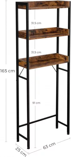 Vasagle BTS002B01V1 WC polc Fürdőszobai polc Mosógép polc 3 nyitott polccal Helytakarékos Erős