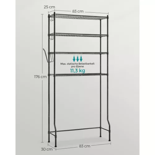 SONGMICS 4 szintes WC fölötti tároló, fém tároló állvány, állítható polcok, 4