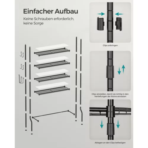 SONGMICS 4 szintes WC fölötti tároló, fém tároló állvány, állítható polcok, 4