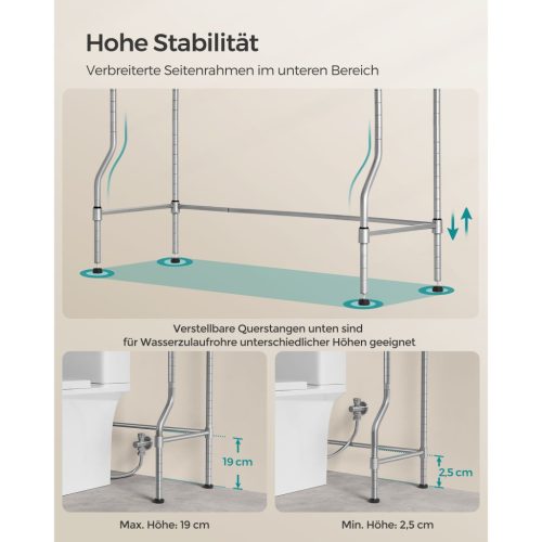 SONGMICS 4 szintes WC fölötti tároló, fém tároló állvány, állítható polcok, 4