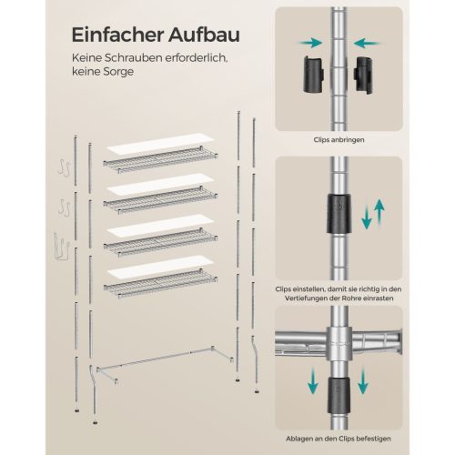 SONGMICS 4 szintes WC fölötti tároló, fém tároló állvány, állítható polcok, 4