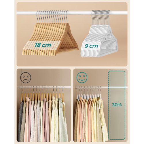 SONGMICS Bársony vállfák, 50 darabos készlet, csúszásmentes ruhavállfák, 0,6 cm vastagság,