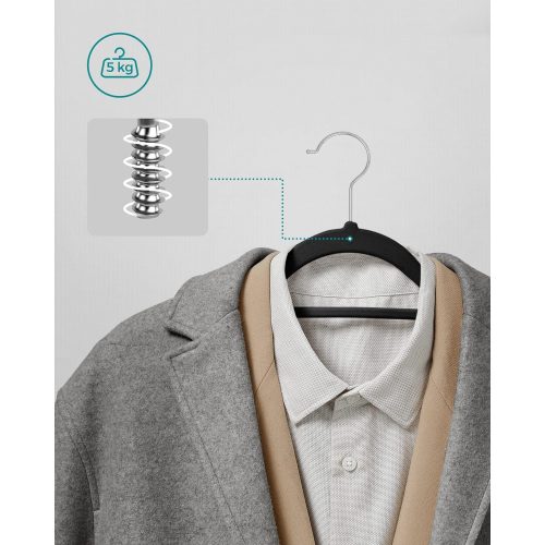 SONGMICS Bársony vállfák, 20 darab ruhaakasztó, csúszásmentes, nyakkendótartóval és