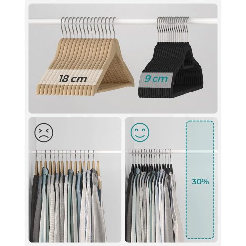 SONGMICS Bársony vállfák, 20 darab ruhaakasztó, csúszásmentes, nyakkendótartóval és