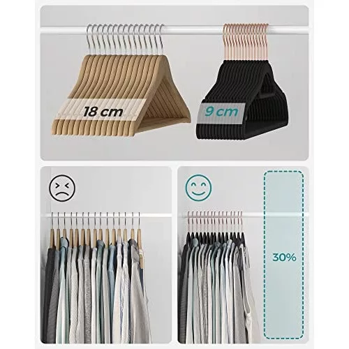 Bársony vállfa, csúszásmentes ruhaakasztó 50 db, fekete