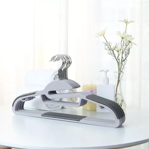 Műanyag vállfa készlet 50 db, csúszásmentes, 41,5 cm, szürke, ezüst