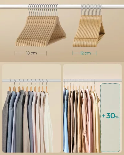 Vállfa készlet 30 db, vékony, csúszásmentes, fa színű
