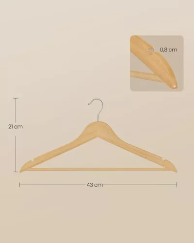 Vállfa készlet 30 db, vékony, csúszásmentes, fa színű