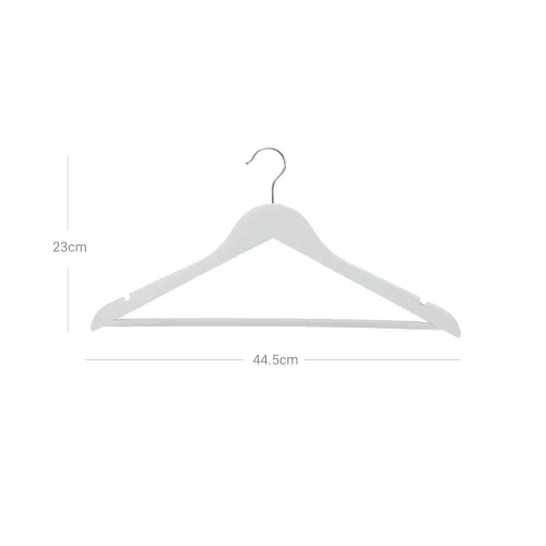 Fa vállfa, 30 db, váll-bevágással, nadrágtartóval, fehér