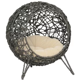 Rattan macskaház párnákkal, szürke, 52 x 58 cm