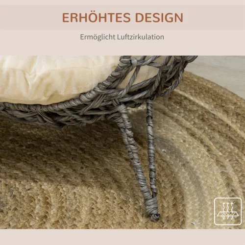 Rattan macskaház párnákkal, szürke, 52 x 58 cm