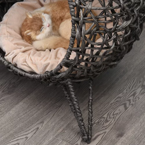Rattan macskaház párnákkal, szürke, 52 x 58 cm