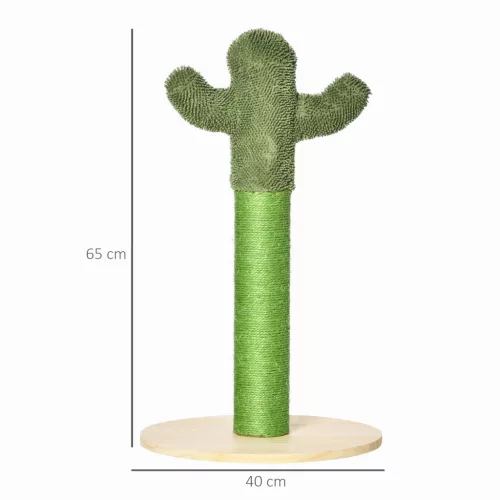 PawHut Kaktusz dizájnú kaparóoszlop 65 cm macskáknak, kaparófa fenyőfából és szizál