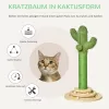 PawHut macskakaparó kaktusz dizájnnal, 60 cm, fenyőfából és szizál kötéllel, fa golyós