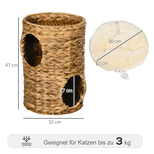 Macskakaparó torony, 2 szintes, 47 cm magas, natúr vízijácint, párnákkal