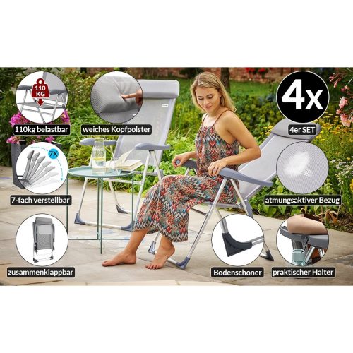 Fém szék 4 darabos szett, ezüst, alumínium