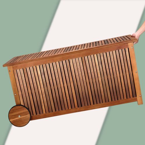 Kerti tároló láda, akácfából, 350 liter, 124 x 52 x 58 cm, vízzálló