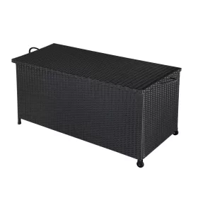 Kerti tároló láda, polyrattan, fekete, 117x53x60 cm, kerekekkel, fogantyúval