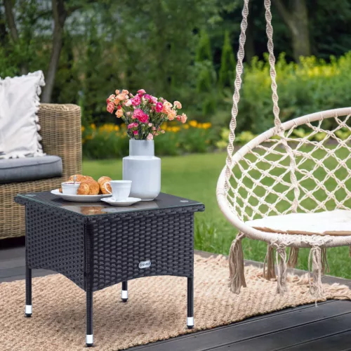Kerti kisasztal, polyrattan, fekete, 50 x 50 x 45 cm