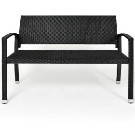 Kerti pad, polyrattan, fekete, 122 x 58 x 87 cm