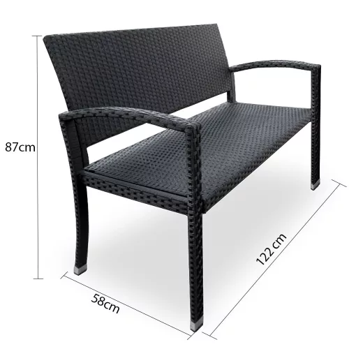 Kerti pad, polyrattan, fekete, 122 x 58 x 87 cm