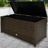 Kerti tároló láda, polyrattan, barna, 117 x 53 x 60 cm, kerekekkel, fogantyúval