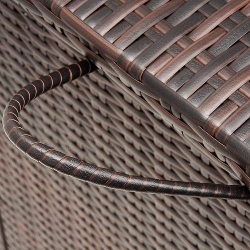 Kerti tároló láda, polyrattan, barna, 117 x 53 x 60 cm, kerekekkel, fogantyúval