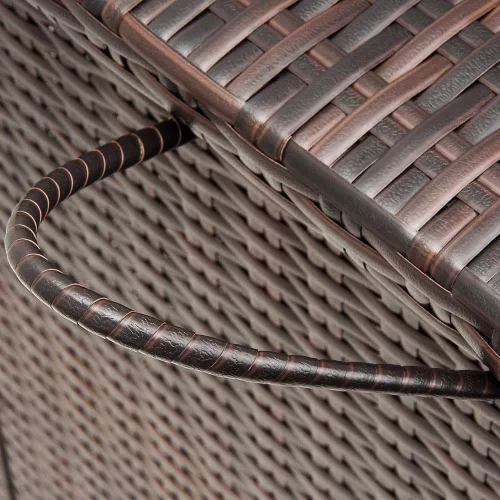 Kerti tároló láda, polyrattan, barna, 117 x 53 x 60 cm, kerekekkel, fogantyúval