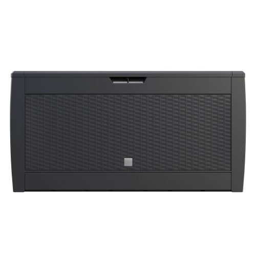 Kerti tároló láda, antracit, 310 liter, rattan hatású, vízzálló