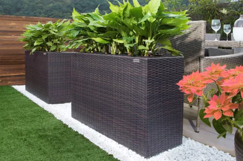 Virágtartó, polyrattan, barna, 83 x 30